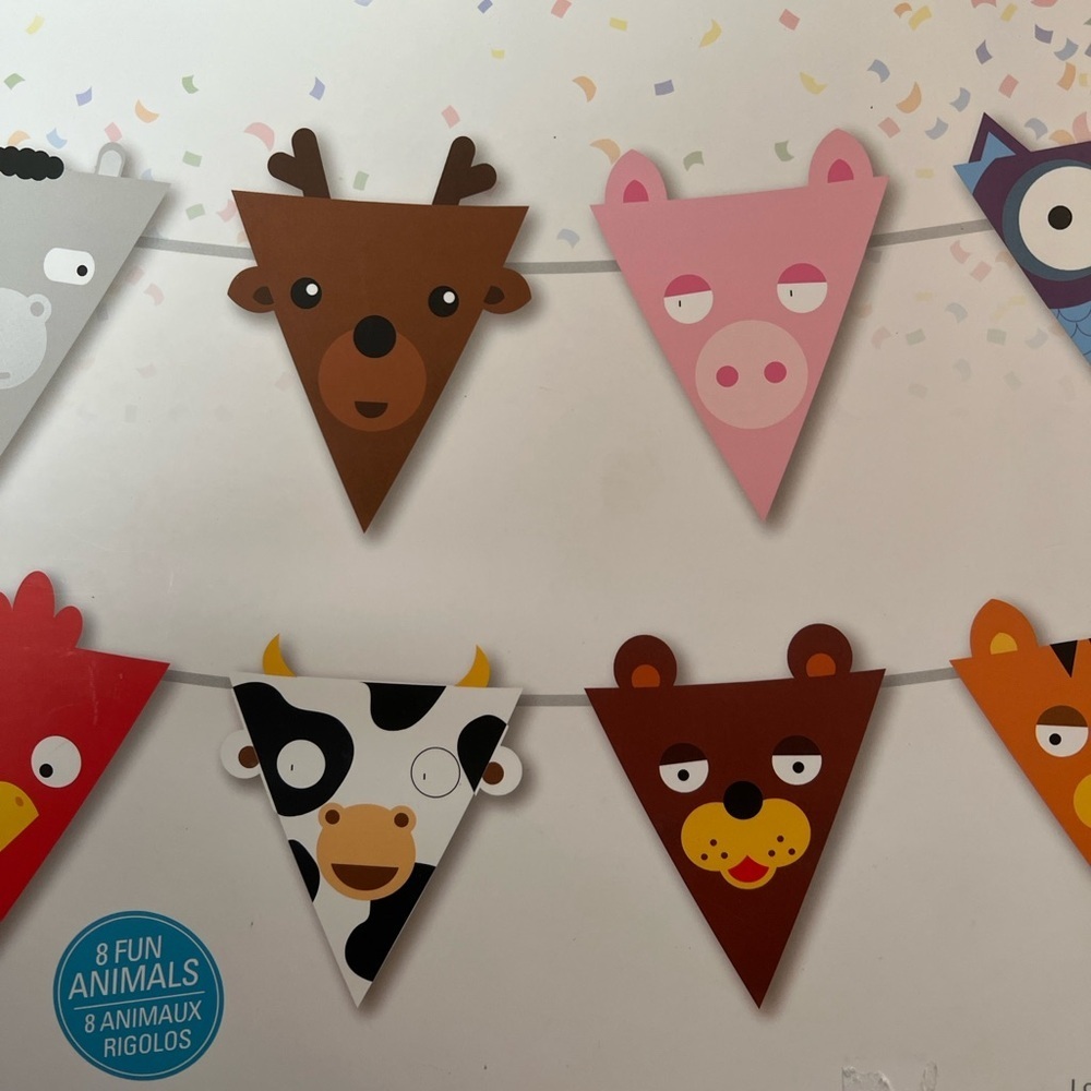 ☀️2/$14☀️Kikkerland Reusable Animal Party Flags - 6' Long - Picture 3 of 5